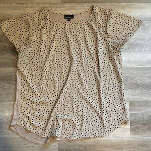 Fortune + Ivy Tan Polka Dot Short Sleeve Top